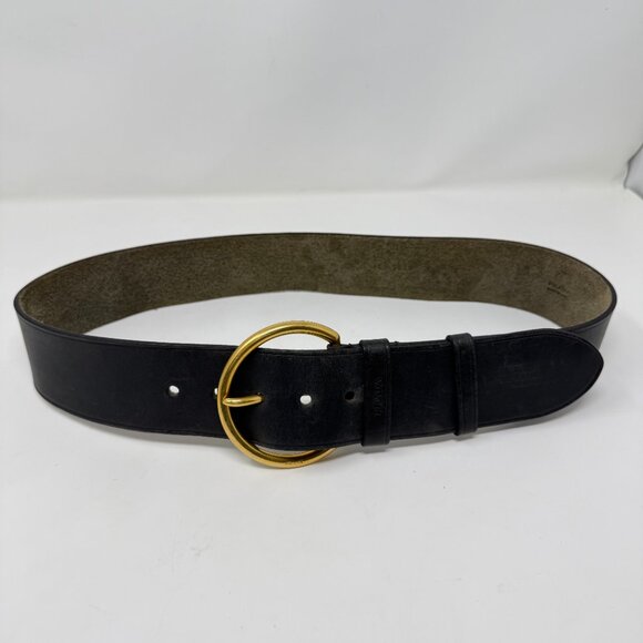 Prada Gold O Ring Black Leather Wide Waist Belt Size 36/90 Made in Italy - Picture 2 of 9